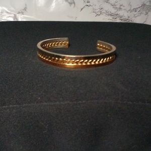Layered Twisted/Braid Tricolor Metal Cuff Bracelet